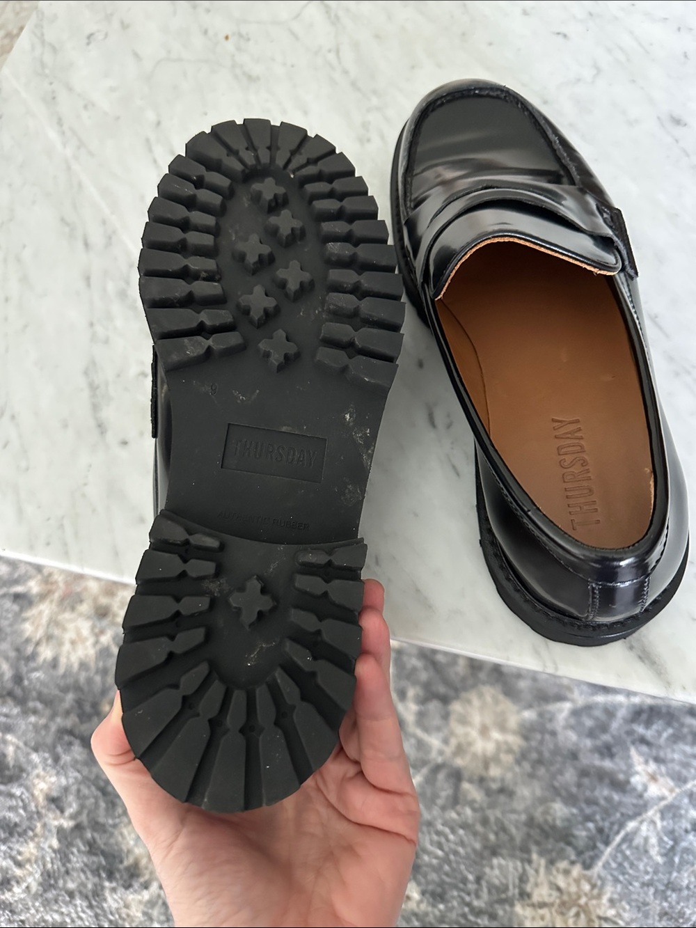 Thursday Boot Company Black Leather Lug-Soled Penny Loafers - Picture 4 of 11